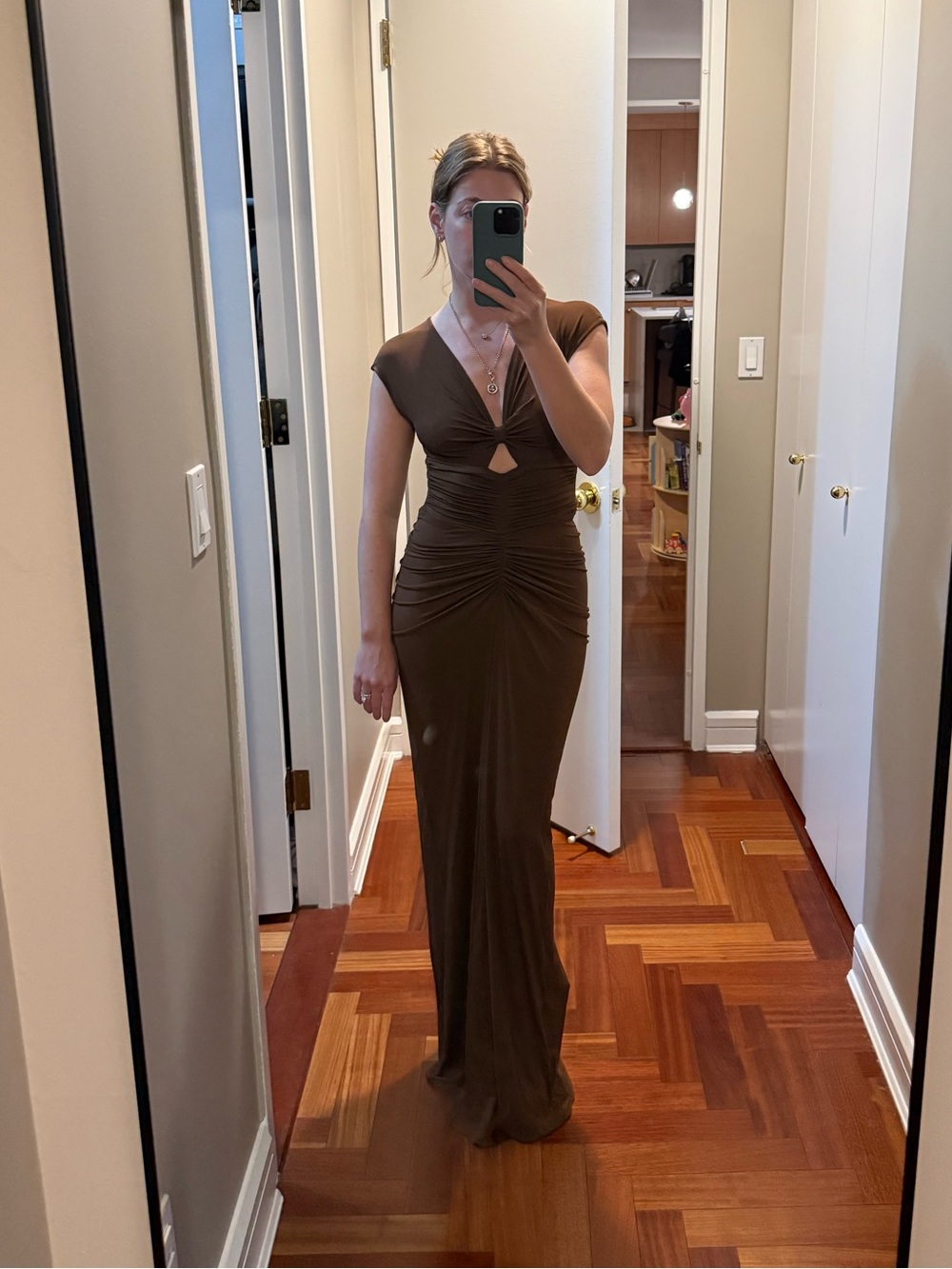 Michael Kors Collection Brown Ruched Gown